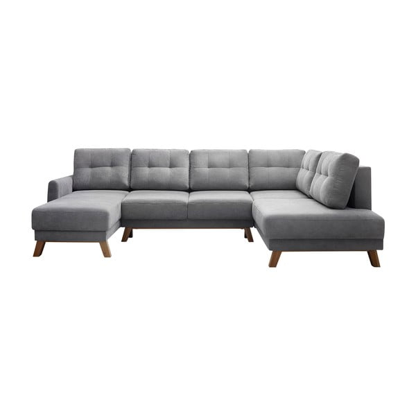 Szara sofa rozkładana w kształcie U Bobochic Paris Balio, lewostronna