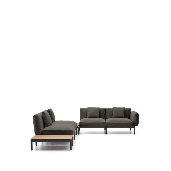 Ciemnoszara tapicerowana sofa ogrodowa (w kształcie litery L) Sorells – Kave Home-image-4