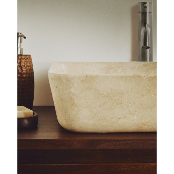 Beżowa kamienna umywalka 40x40 cm Darnen – Kave Home-image-2