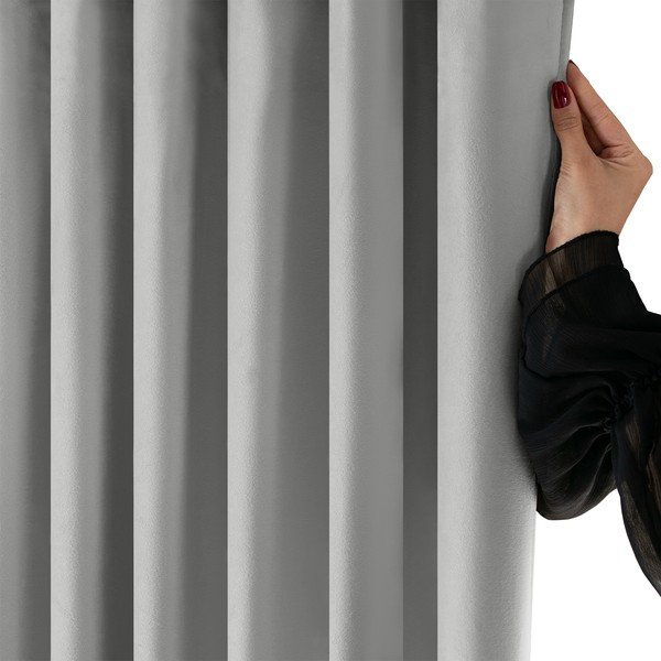 Szara aksamitna zasłona częściowo zaciemniająca (dimout) 200x250 cm Velto – Filumi-image-3