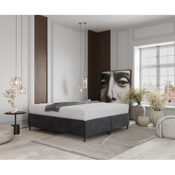 Antracytowe tapicerowane łóżko dwuosobowe ze schowkiem 160x200 cm Tate – Maison de Rêve-image-1