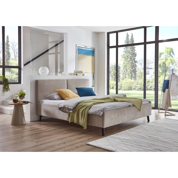 Beżowe tapicerowane łóżko dwuosobowe ze stelażem 160x200 cm Piano – Meise Möbel-image-1