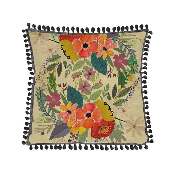 Poduszka z domieszką lnu Little Nice Things Floral Panda, 45x45 cm-image-2