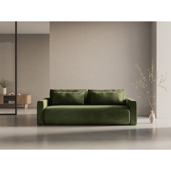 Zielona aksamitna rozkładana sofa ze schowkiem 238 cm Belfast – Cosmopolitan Design-image-1