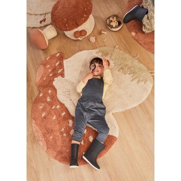 Ceglasto-kremowy bawełniany dywan dziecięcy tkany ręcznie odpowiedni do prania 120x120 cm Boletus – Lorena Canals-image-4