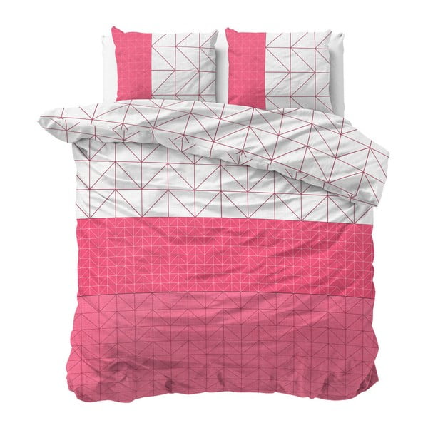 Różowo-biała dwuosobowa pościel z mikroperkalu Sleeptime Gino, 240x220 cm