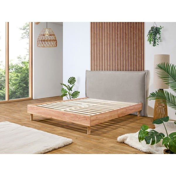 Jasnoszaro-naturalne łóżko dwuosobowe ze stelażem 180x200 cm Charlie – Bobochic Paris-image-1