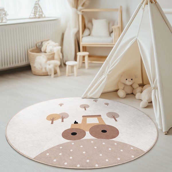Beżowy dywan dziecięcy odpowiedni do prania ø100 cm Tractor World – Mila Home-image-4