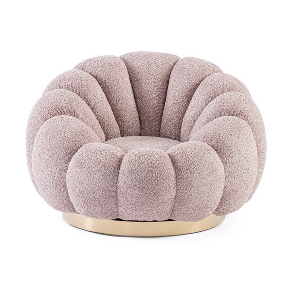 Różowy obrotowy fotel z materiału bouclé Florel – Bizzotto-image-2