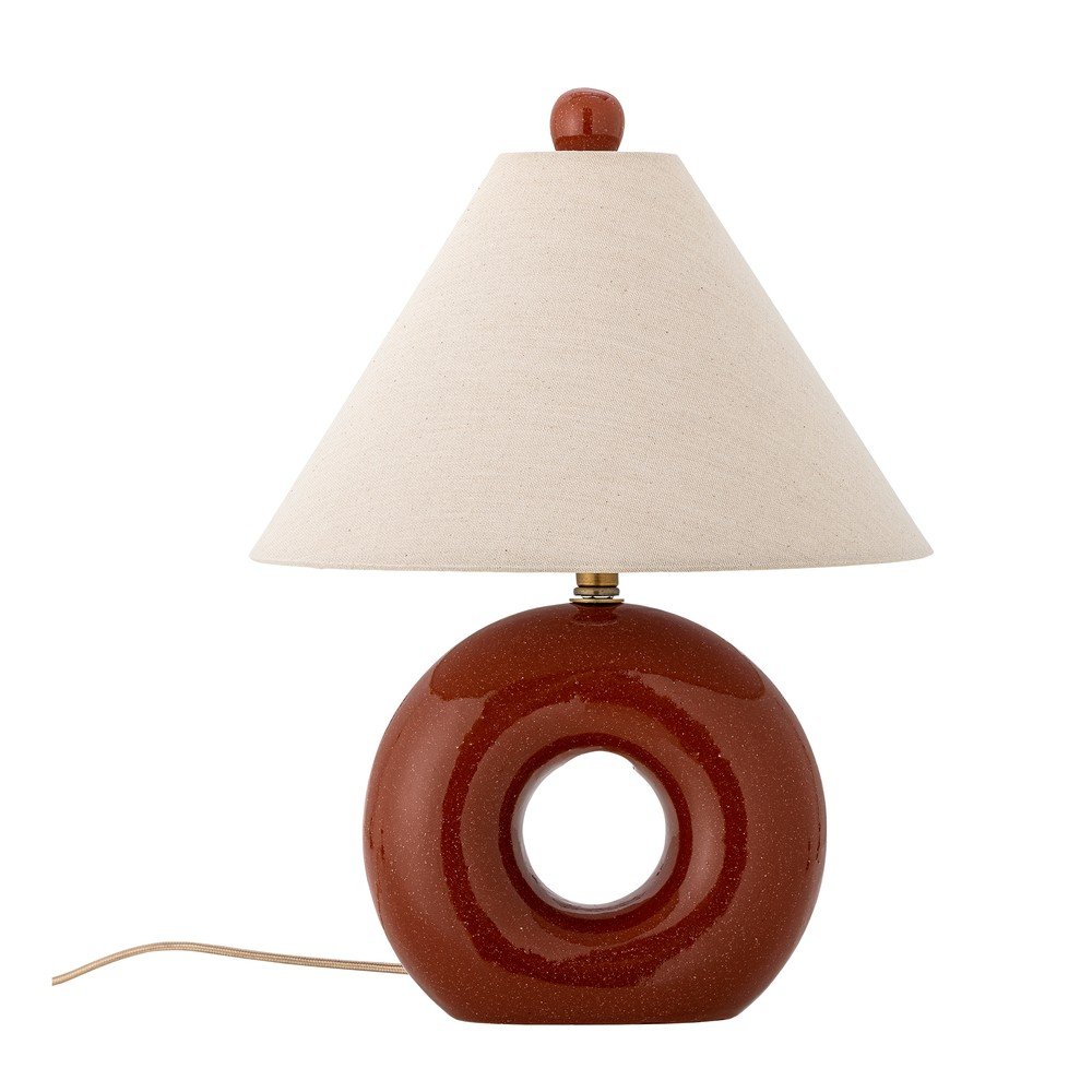 Czerwona/kremowa lampa stołowa ceramiczna z tekstylnym kloszem (wysokość 42 cm) Panja – Bloomingville