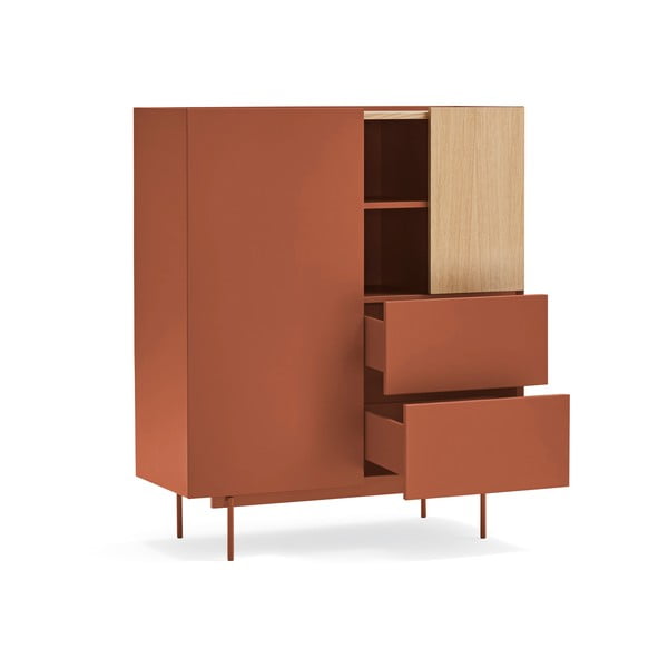 Ceglasto-naturalna wysoka komoda w dekorze dębu 100x120 cm Otto – Teulat-image-3