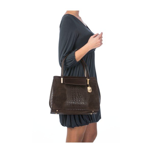 Skórzana torebka Croco Dark Brown-image-1