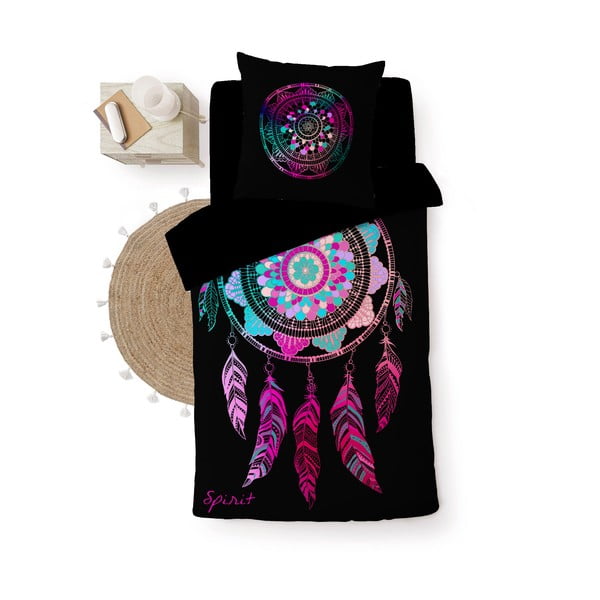 Czarna bawełniana pościel jednoosobowa 140x200 cm Porte Bonheur – douceur d'intérieur