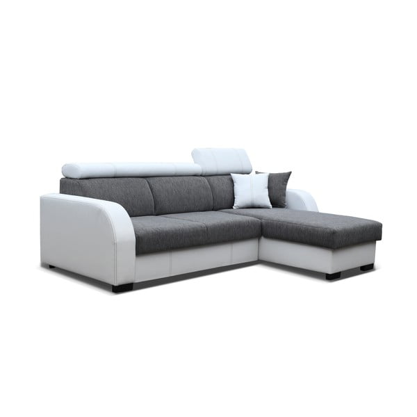 Szaro-biała rozkładana sofa Mars Deco, prawostronna