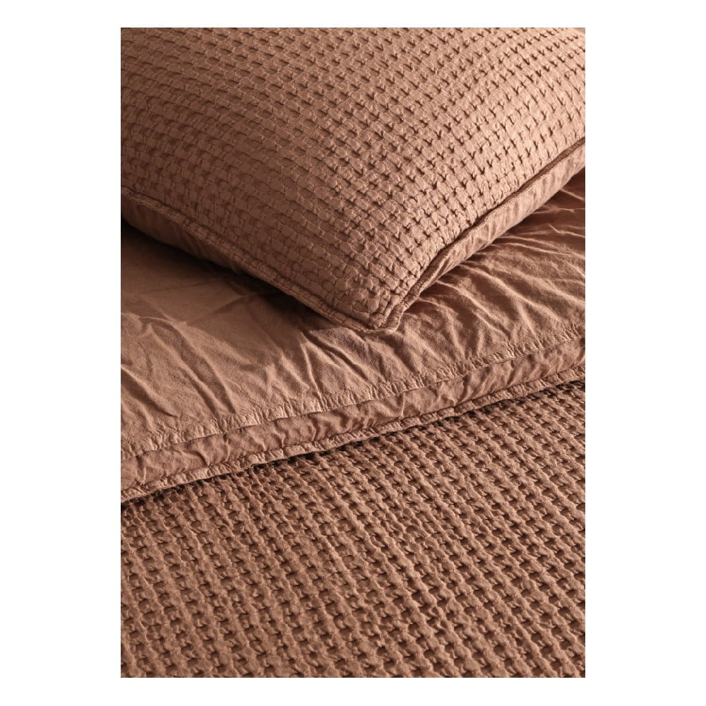Brązowa pościel dwuosobowa z bawełny renforcé 240x220 cm Waffle Striped – Mila Home Luxury (zdjęcie 3)