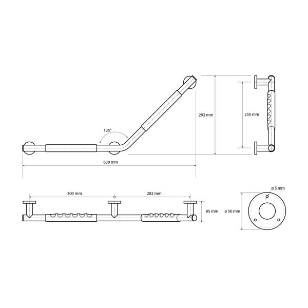 Uchwyt ścienny ze stali nierdzewnej do łazienki 71,5 cm 135° Left – Sapho-image-1