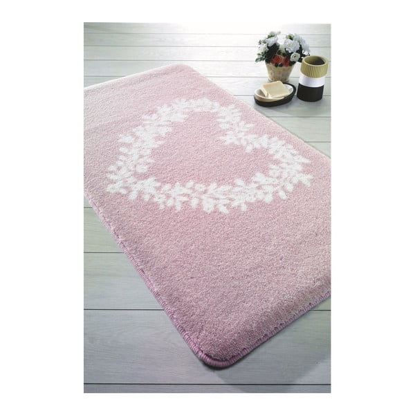 Różowy dywanik łazienkowy Spring Heart, 80x140 cm