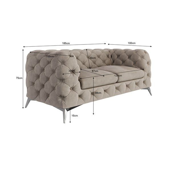 Szarobeżowa aksamitna sofa 185 cm Chelsea – Ropez-image-4