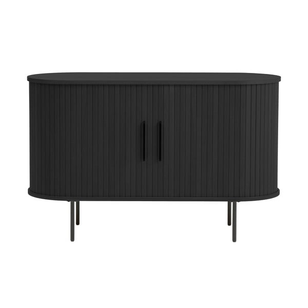 Czarna komoda w dekorze dębu z drzwiami przesuwnymi 120x76x45 cm Nola – Unique Furniture