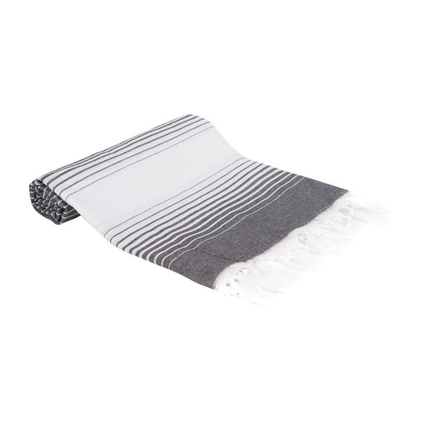 Szary ręcznik kąpielowy tkany ręcznie Ivy's Gonca, 100x180 cm