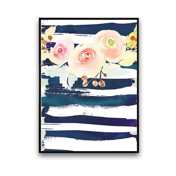 Plakat z kwiatami, biało-niebieskie tło, 30 x 40 cm