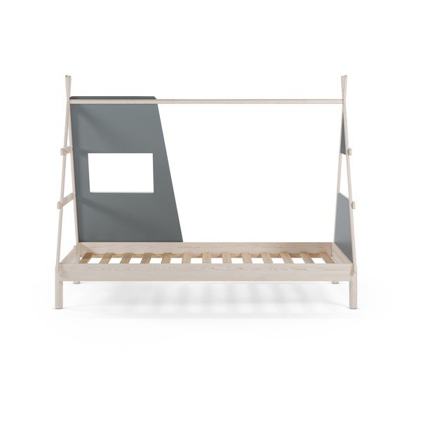 Szarozielone łóżko dziecięce z litego drewna sosnowego w kształcie domku ze stelażem 90x200 cm Enola – Marckeric-image-3