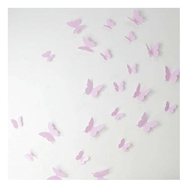 Zestaw 12 różowych naklejek 3D Ambiance Pink Butterflies
