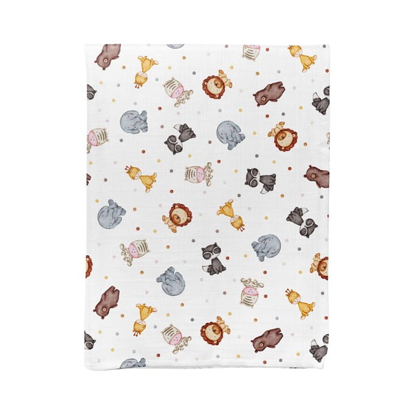 Biały koc dziecięcy muślinowy 75x100 cm Zoo – Mijolnir