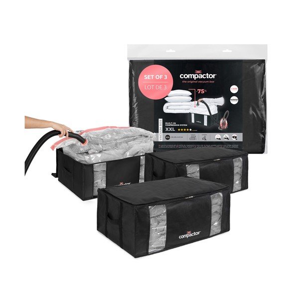 Czarne plastikowe pojemniki zestaw 3 szt. próżniowe 65x45x27 cm Black Edition – Compactor