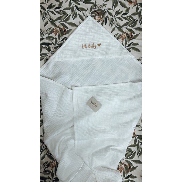 Biały muślinowy ręcznik dziecięcy z kapturem 85x85 cm Muslin – Malomi Kids-image-2