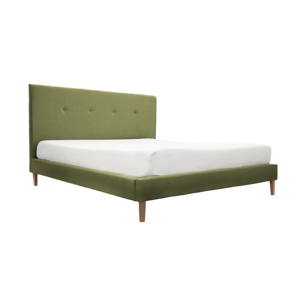Zielone łóżko z naturalnymi nogami Vivonita Kent, 140x200 cm