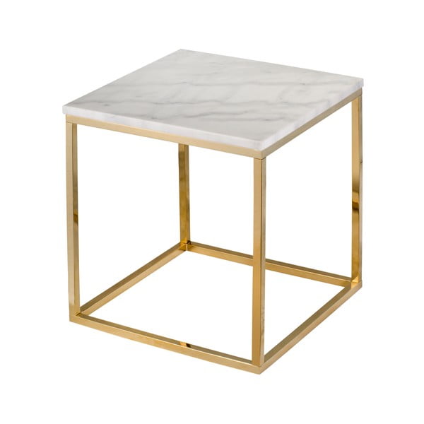 Biały marmurowy stolik z konstrukcją w kolorze złota RGE Accent, 50x50 cm-image-1