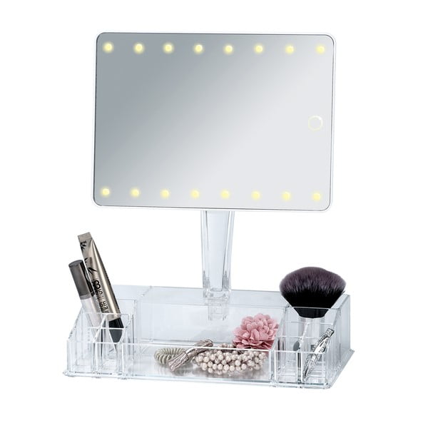 Białe lusterko kosmetyczne z podświetleniem LED i organizerem Farnese-image-3