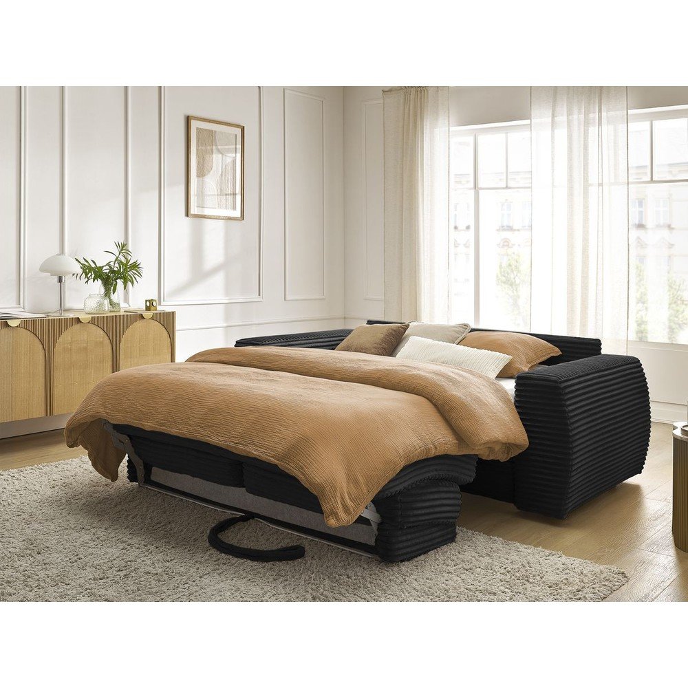 Czarna sztruksowa rozkładana sofa do spania 220 cm Hugo – Bobochic Paris (zdjęcie 4)