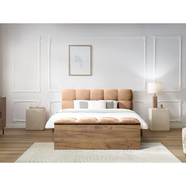 Jasnoróżowe tapicerowane łóżko dwuosobowe ze stelażem 160x200 cm Kumo – Bobochic Paris-image-3