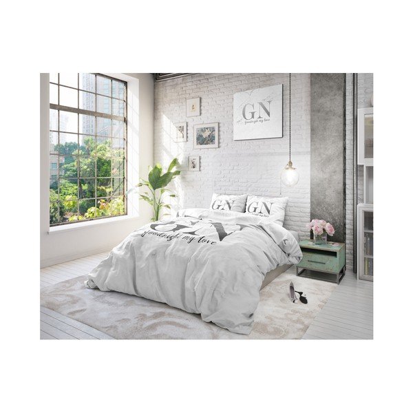 Dwuosobowa pościel bawełniana ze srebrnym napisem Sleeptime Good Night, 240x220 cm-image-2