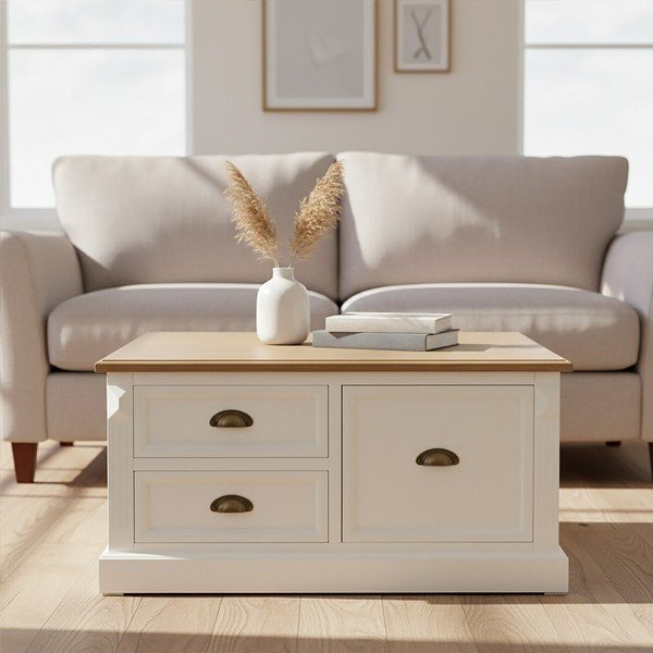 Biały stolik w dekorze jodły 90x90 cm Hardwick – Premier Housewares-image-1