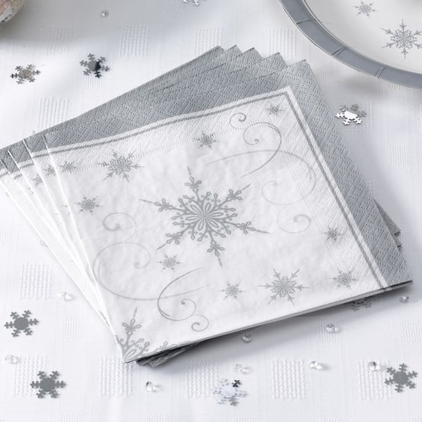 Zestaw 20 serwetek papierowych Neviti Shimmering Snowflake, 16,5x16,5 cm
