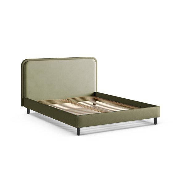 Zielone tapicerowane łóżko dwuosobowe ze stelażem 200x200 cm Aveline – Micadoni -image-2