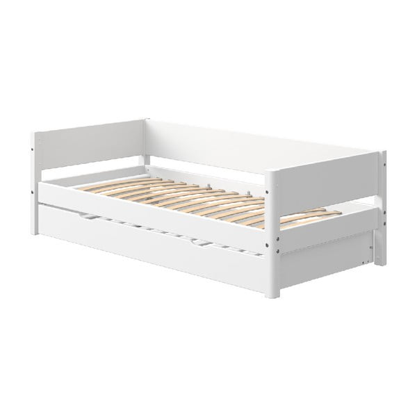 Białe łóżko dziecięce z dodatkowym wysuwanym łóżkiem Flexa White Single, 90x200 cm