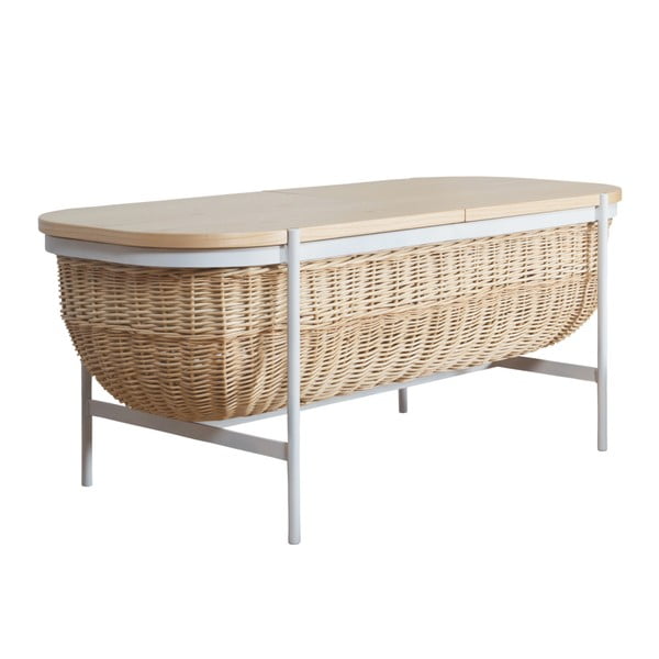 Ławka wiklinowa z białą konstrukcją i i schowkiem OK Design Willow-image-2