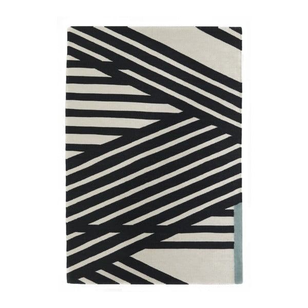 Czarno-biały ręcznie tkany dywan wełniany Art For Kids Stripes, 110x160 cm