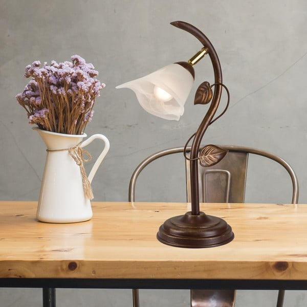 Ciemnobrązowa lampa stołowa ze szklanym kloszem (wys. 40 cm) Bluszcz – LAMKUR-image-1