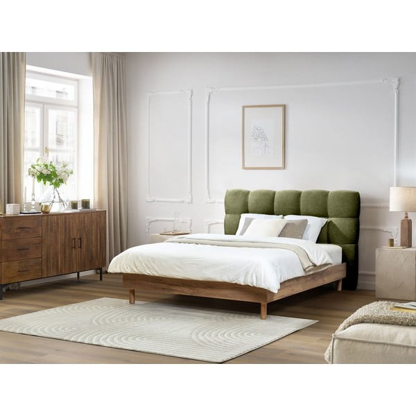 Zielone tapicerowane łóżko dwuosobowe ze stelażem 160x200 cm Kumo – Bobochic Paris-image-1