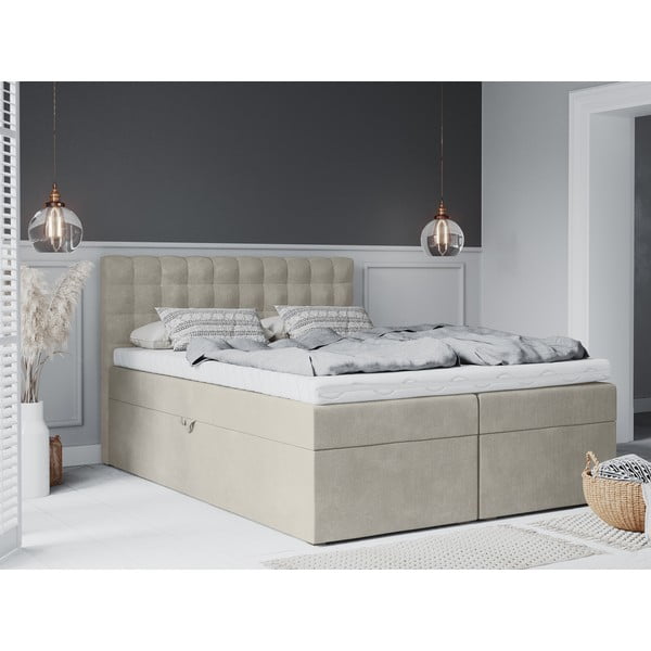 Beżowe łóżko boxspring ze schowkiem 160x200 cm Jade – Mazzini Beds-image-4