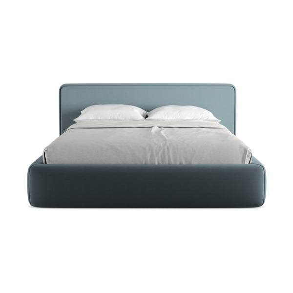 Niebieskie tapicerowane łóżko dwuosobowe ze schowkiem i stelażem 160x200 cm Kiana – Makamii-image-4