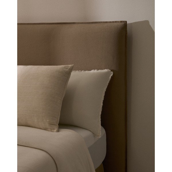 Szarobrązowe tapicerowane łóżko jednoosobowe 90x200 cm Jaira – Kave Home-image-1