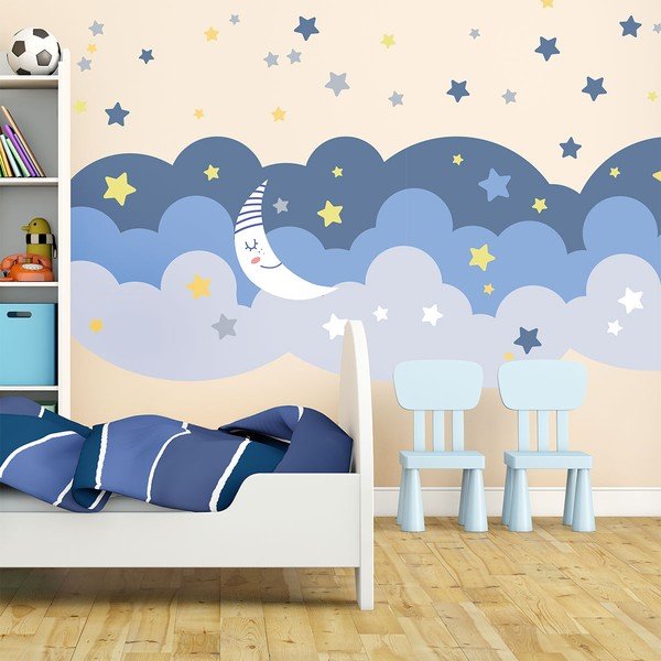 Naklejka ścienna Ambiance Scandinavian Clouds With Stars And Moon-image-1
