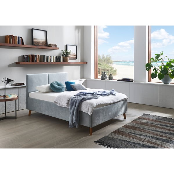 Jasnoniebieskie tapicerowane łóżko dwuosobowe ze stelażem 140x200 cm Piano – Meise Möbel-image-1