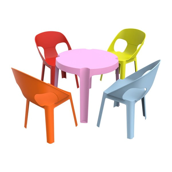 Ogrodowy komplet dziecięcy 1 różowego stolika i 4 krzesełek Resol Julieta